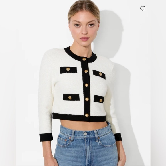 Alice + Olivia Black and Cream Knitwear CLAIRA CARDIGAN - Picture 2 of 8